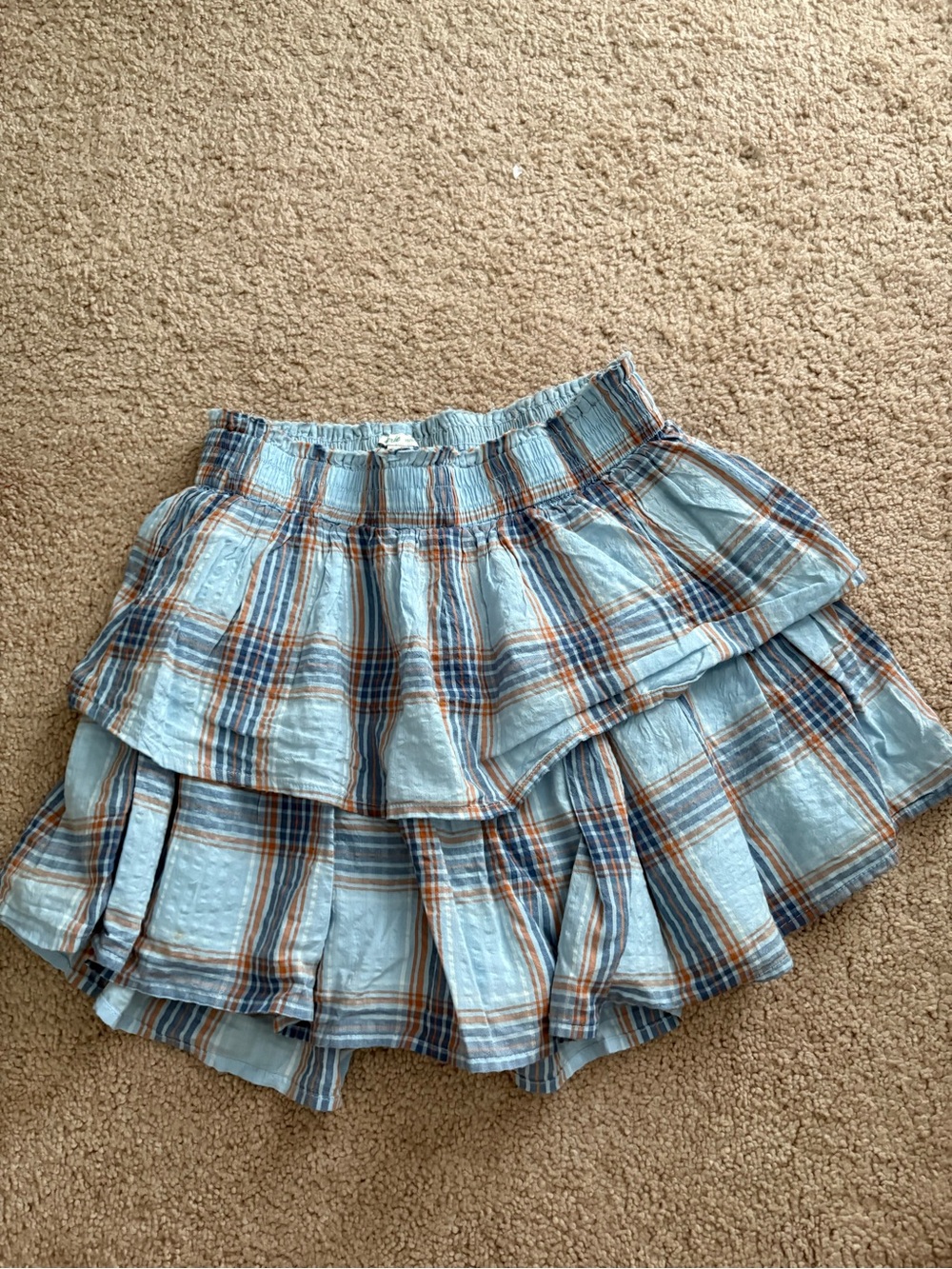 Aerie Light Blue Plaid Tiered Ruffle Skirt XS